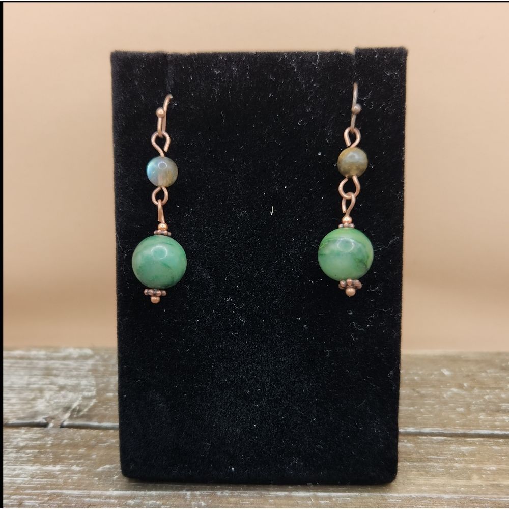 African Jade, Laboridite and Copper Drop Earrings - Picture 2 of 2